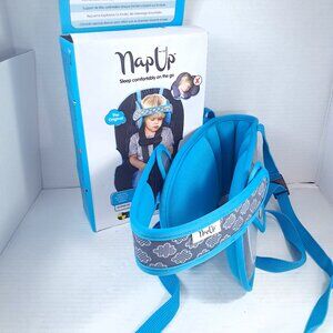 Nap Up car Seat Head Restraint original Upright support napup teal grey clouds